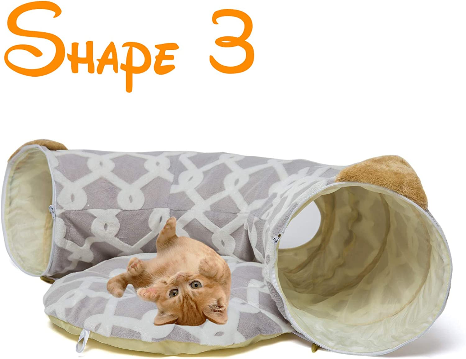 Cat Dog Tunnel Bed with Cushion Tube Toys Oxford Cloth Large Diameter Longer Crinkle Collapsible 3 Way for Large Cats Kittens Kitty Small Puppy Outdoor 3FT
