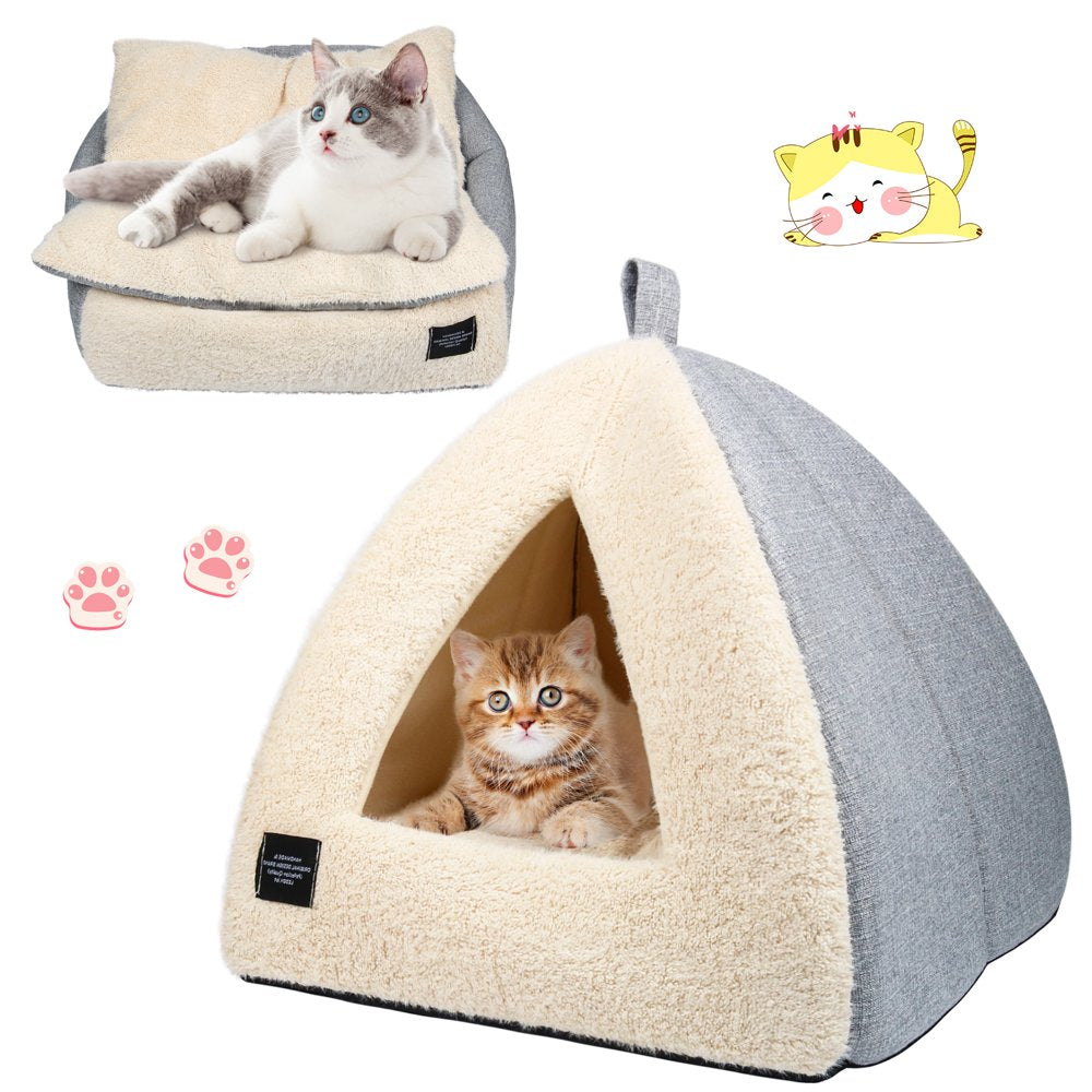Cat Bed for Indoor Cats - Pet Cave Bed Cat Cave Bed Cat House Cat Tent with Removable Washable Cushioned Pillow, Soft and Self Warming Kitten Beds & Furniture, Pet Bed