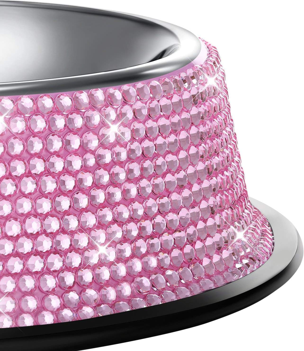 Bling Dog Bowls Pink, 640ML Handmade Bling Rhinestones Stainless Steel Pet Bowls Double Food Water Feeder for Puppy Cats Dogs - Set of 2